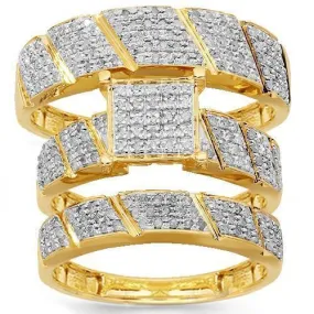 10K White Solid Gold Diamond Wedding Ring Band Set 0.90 Ctw