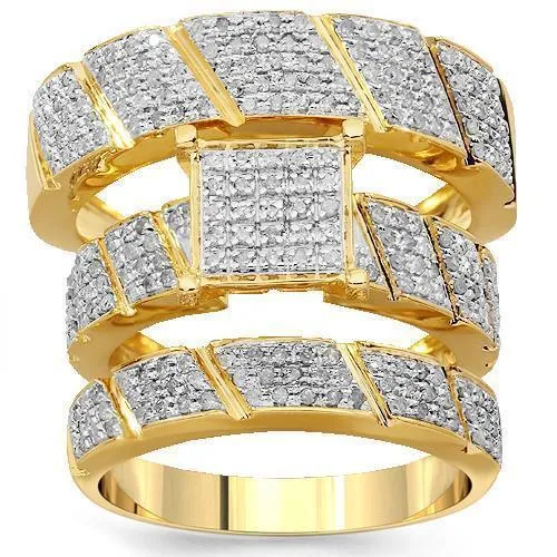 10K White Solid Gold Diamond Wedding Ring Band Set 0.90 Ctw