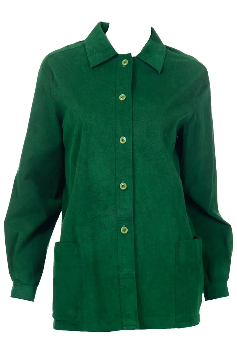 1970s Halston Green Ultrasuede Chore Jacket Style Vintage Shirt