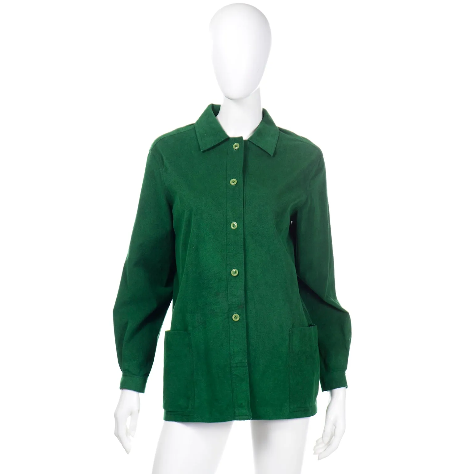 1970s Halston Green Ultrasuede Chore Jacket Style Vintage Shirt