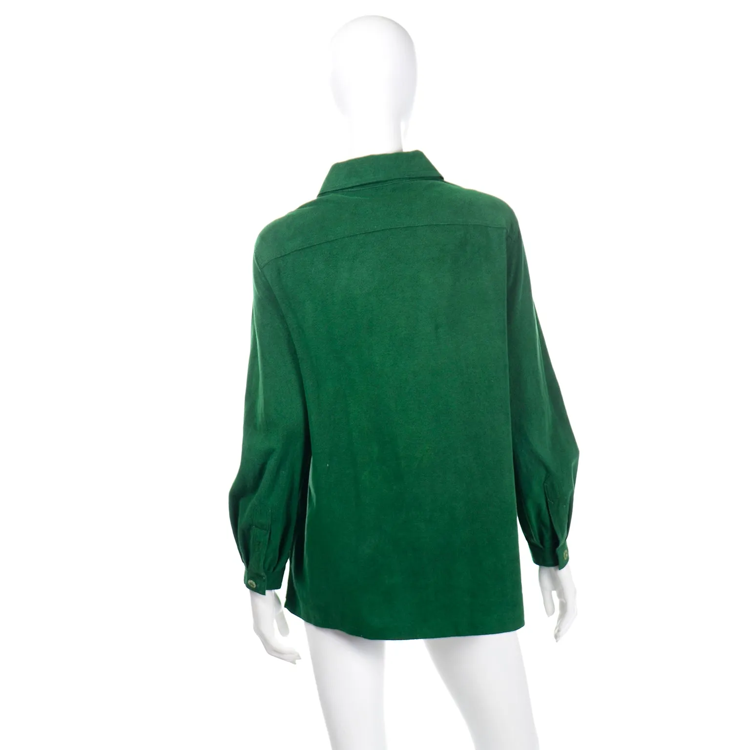 1970s Halston Green Ultrasuede Chore Jacket Style Vintage Shirt