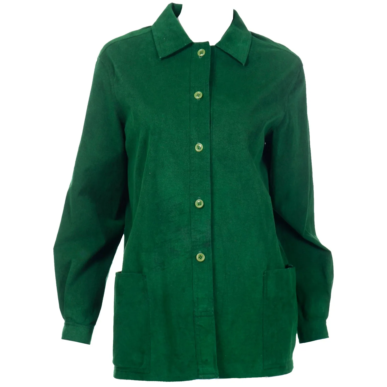 1970s Halston Green Ultrasuede Chore Jacket Style Vintage Shirt