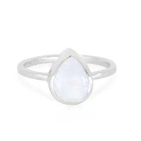 9K White Gold Moonstone Tear Drop Ring