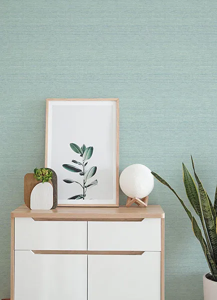 Agave Aqua Faux Grasscloth Wallpaper