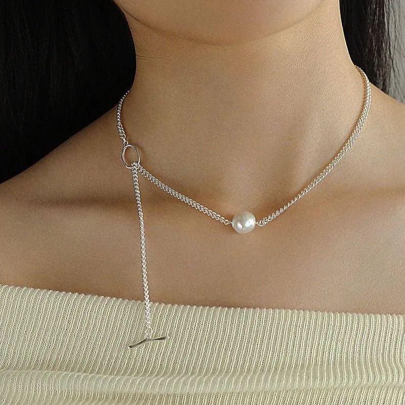 Baroque Pearl Pendant Chain Silver Necklace