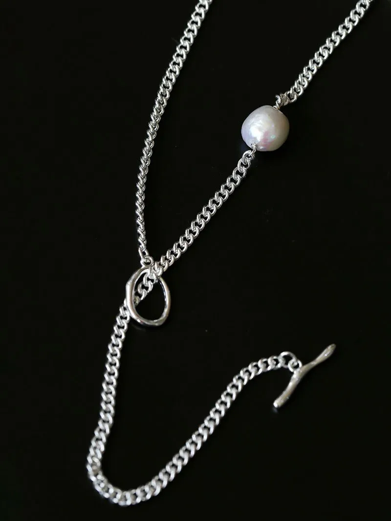 Baroque Pearl Pendant Chain Silver Necklace