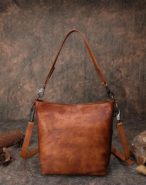 Best Brown Leather Womens Vintage Tote Handbag Handmade Tote Crossbody Purse for Ladies