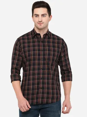 Black & Orange Checked Slim Fit Casual Shirt | Greenfibre