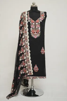 Black  Colour  Aari Work Salwar Kameez With Neckline  Pattern And Designer Dupatta