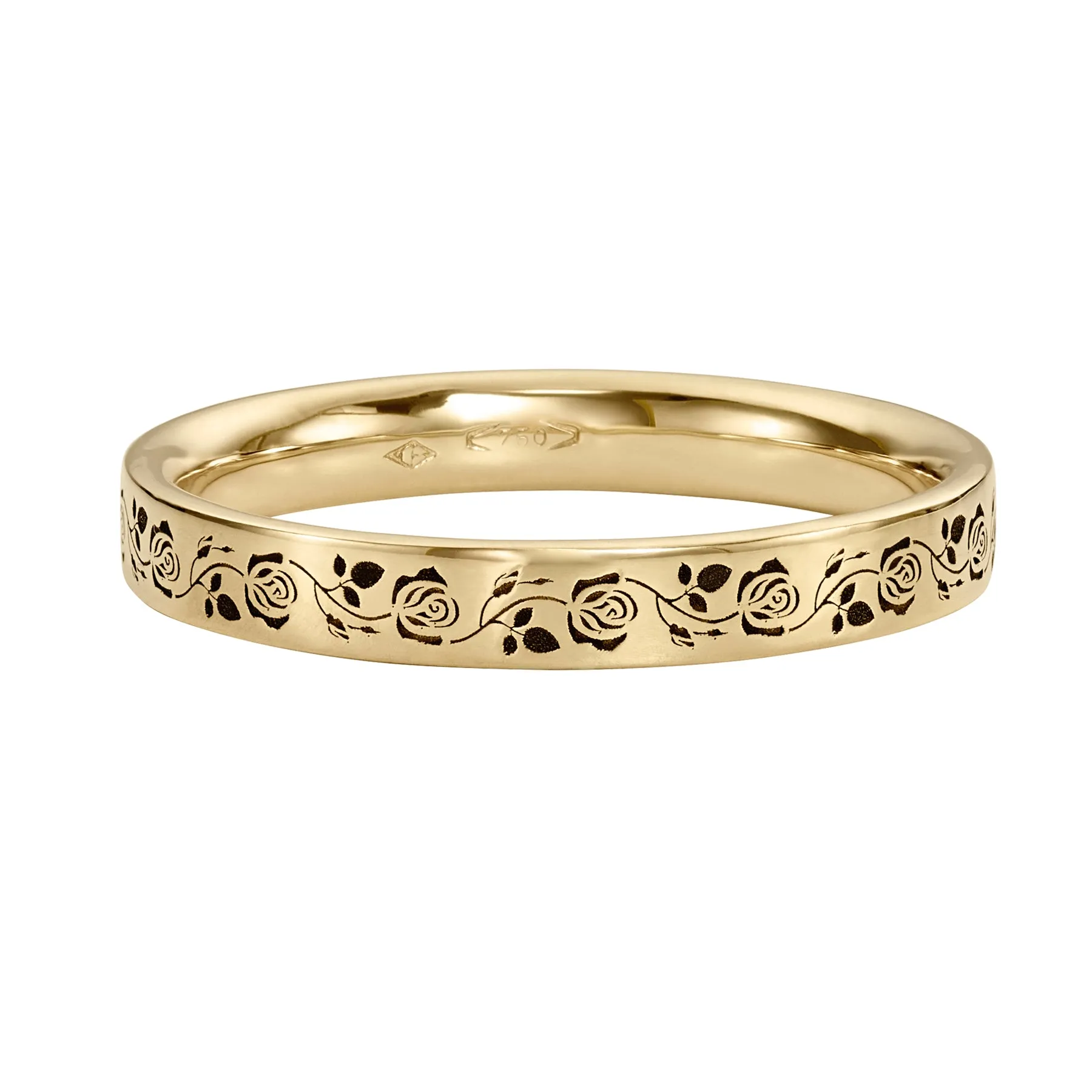 Black Rose Engraved Full Eternity Gold Wedding Band