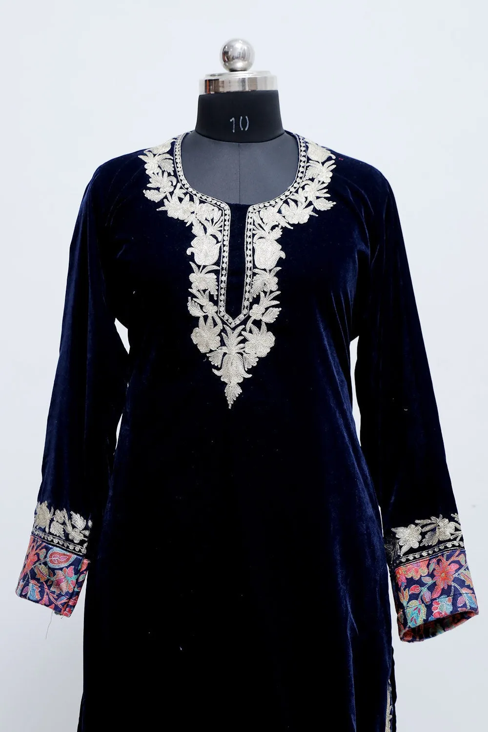 Blue Kashmiri Designer Tilla Embroidered Velvet Suit With Beautiful Stole