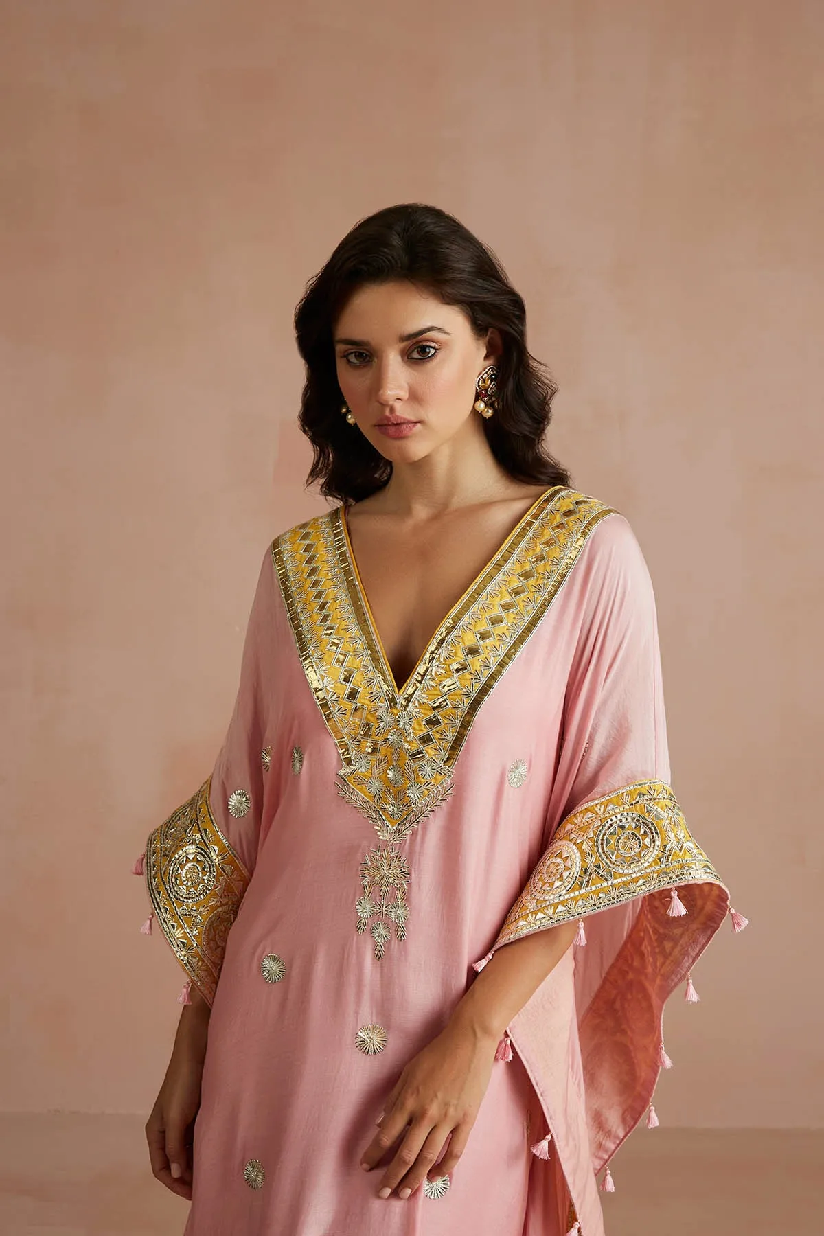 Blush Pink Gota Embroidered Kaftan