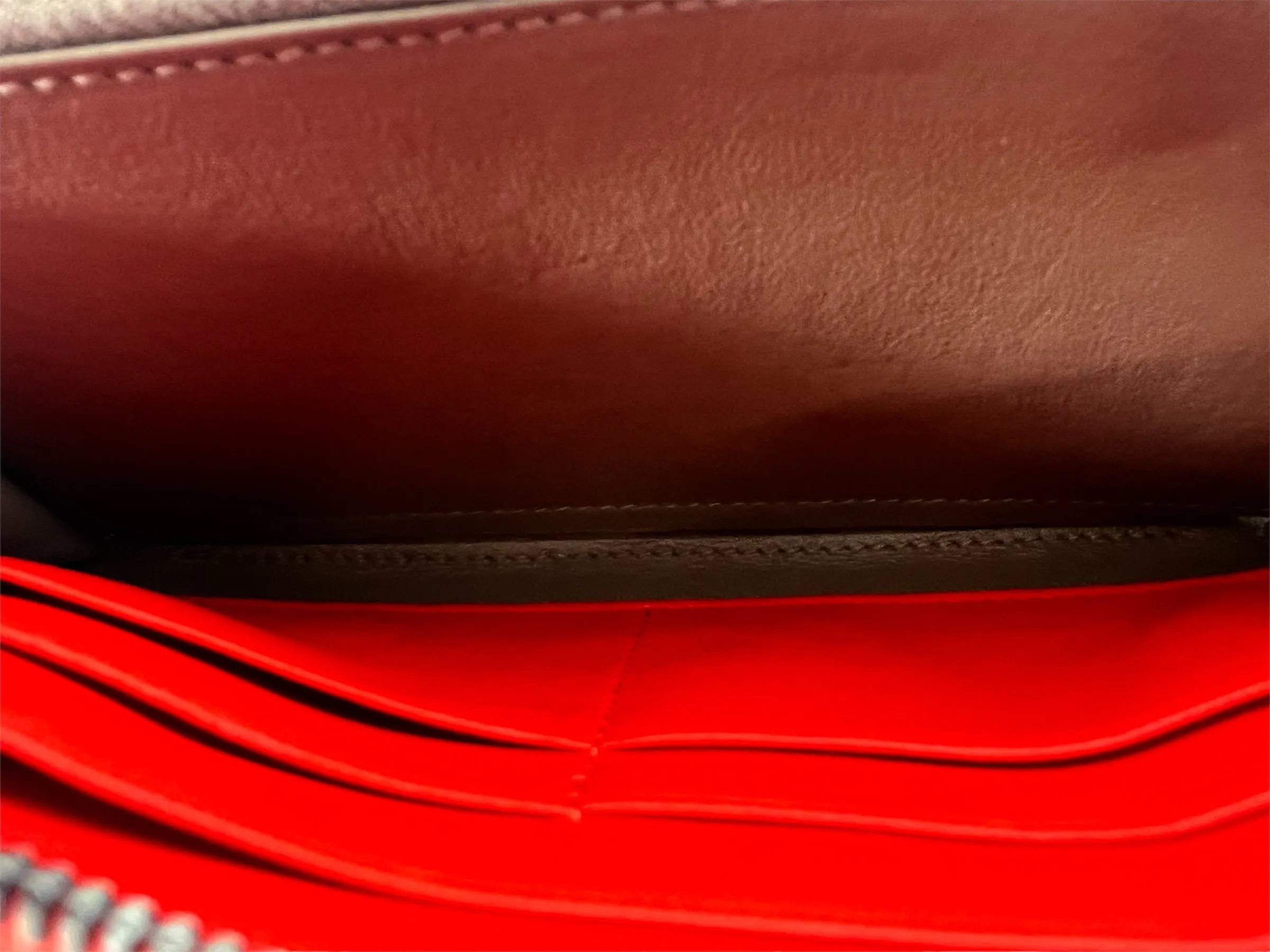 Bottega Coral Red Intrecciato Leather Zip Wallet