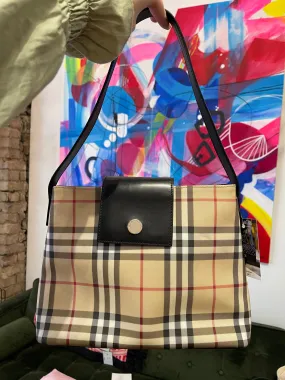 Burberry Checked Handbag w/ Single Handle and Front Flap