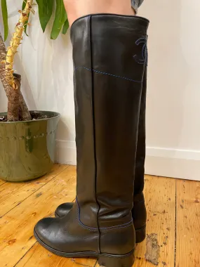 Chanel Black Leather Boots - Size UK 7.5