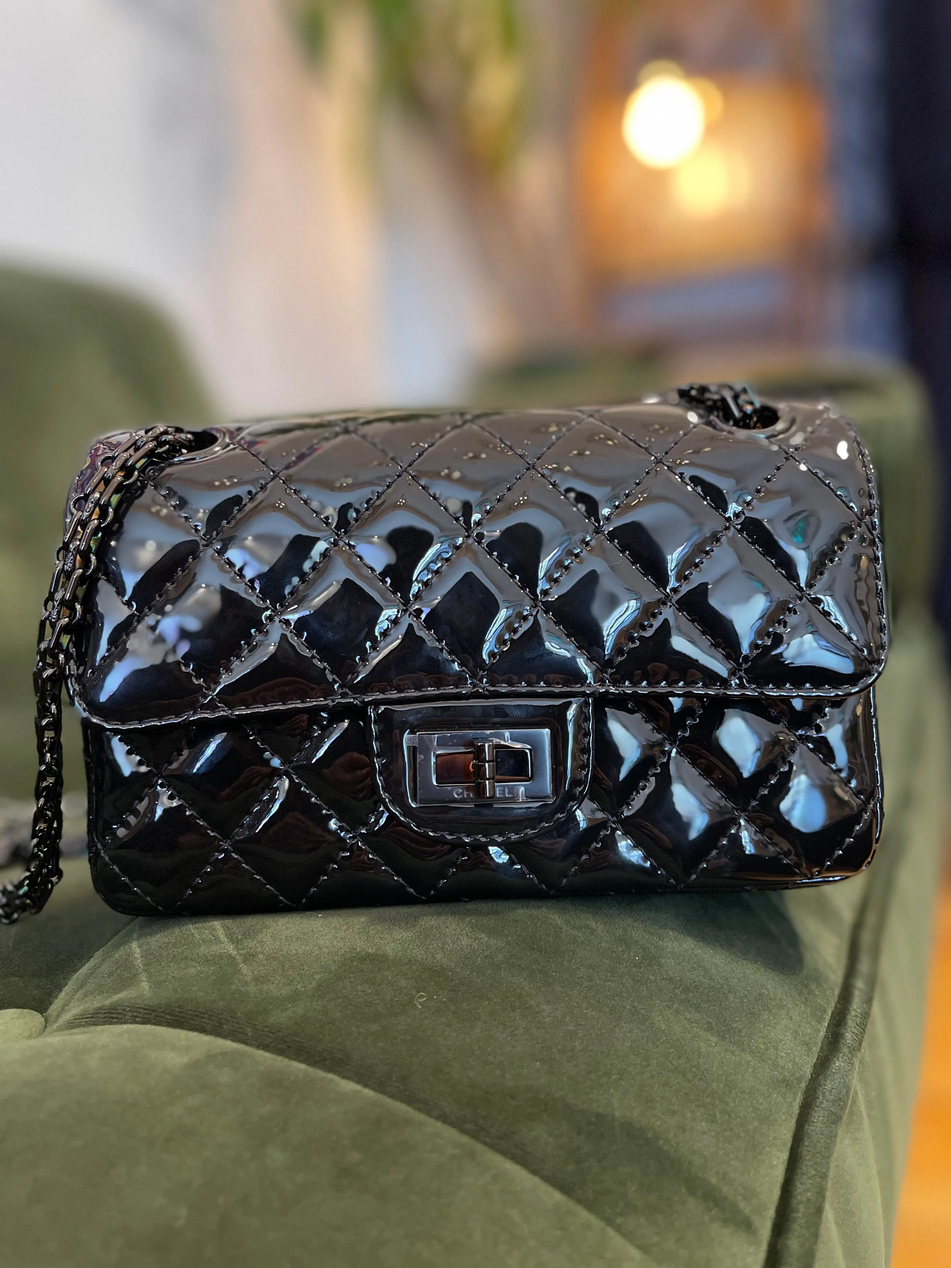 Chanel Black Patent Leather Mini Rectangular Handbag