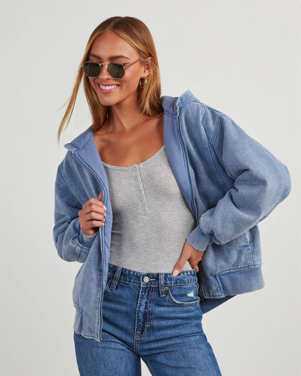 Conner Reversible Hooded Denim Bomber Jacket