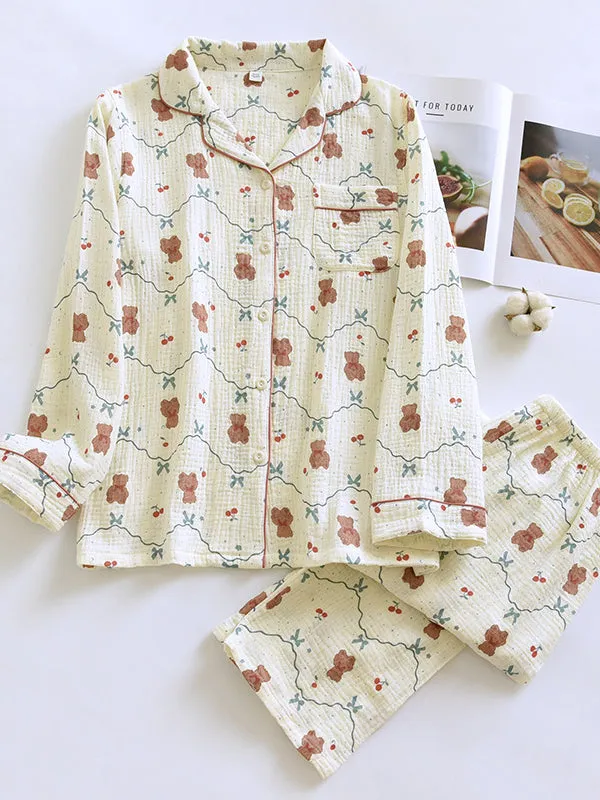 Cotton Wave Bear Long Sleeve Pajama Set