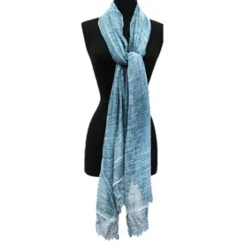 Crochet Lace Trim Scarf -Blue