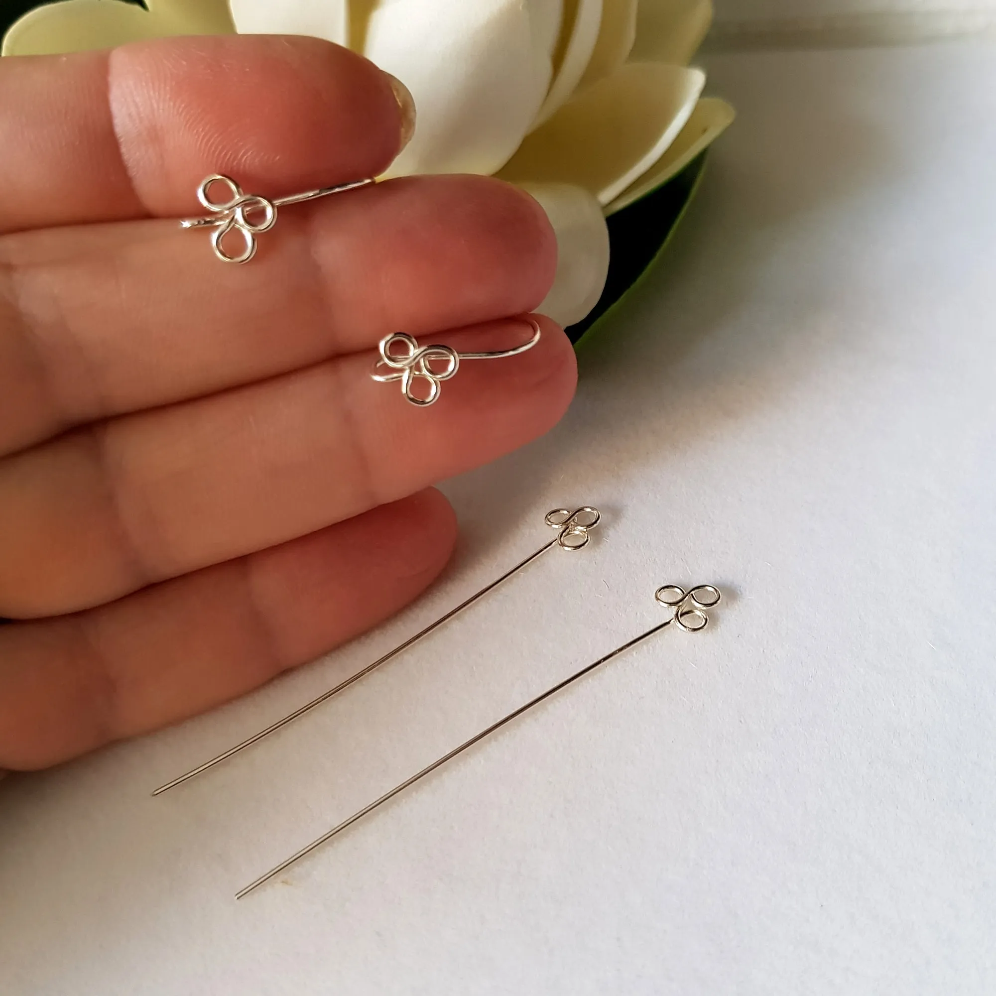 Ear Hook & Headpin Set [10 Pairs] Fancy Clover Solid Sterling Silver | SS-029cEHset | Earring Making Supply