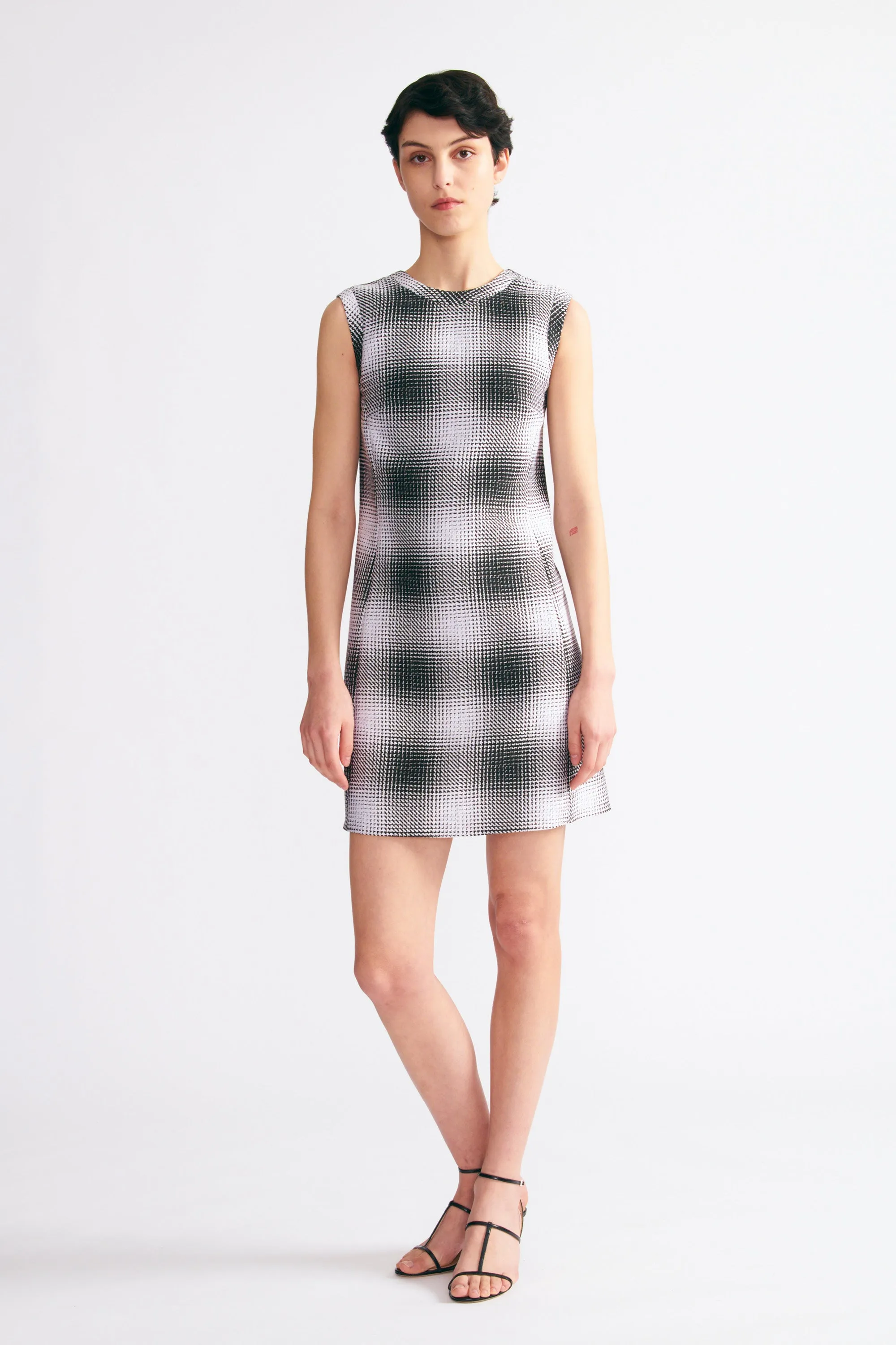 Emmy Dress In Black & White Checked Cloque