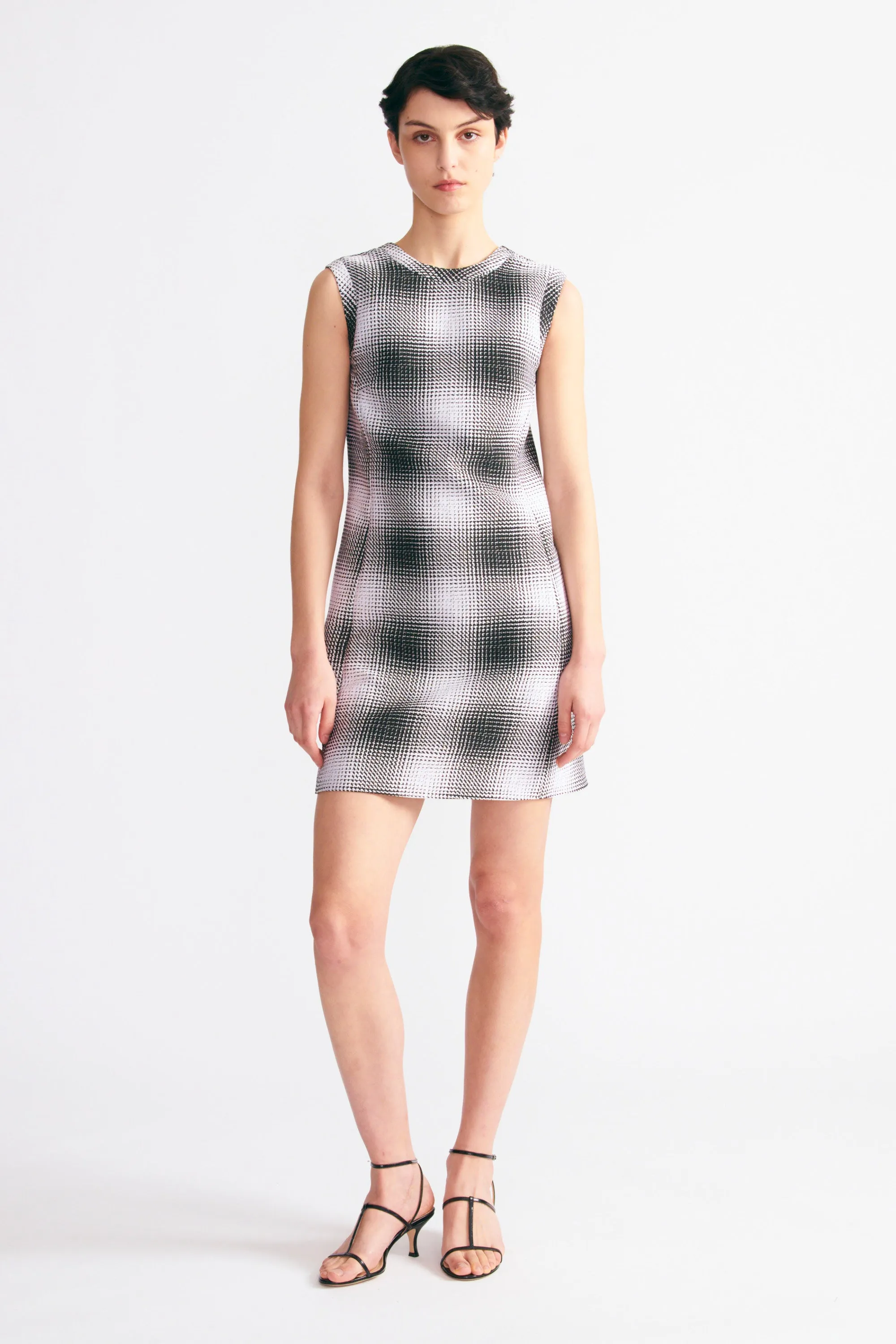 Emmy Dress In Black & White Checked Cloque