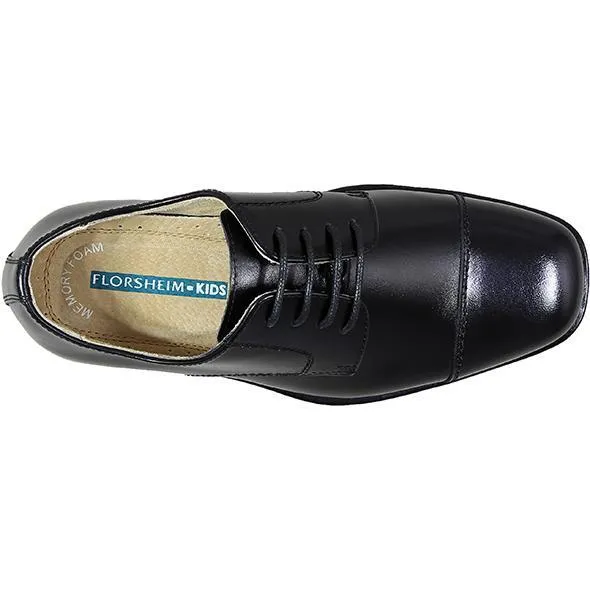 Florsheim Kids Boy's Reveal Cap Toe Oxford Jr. Black Leather (Sizes 3.5-7)