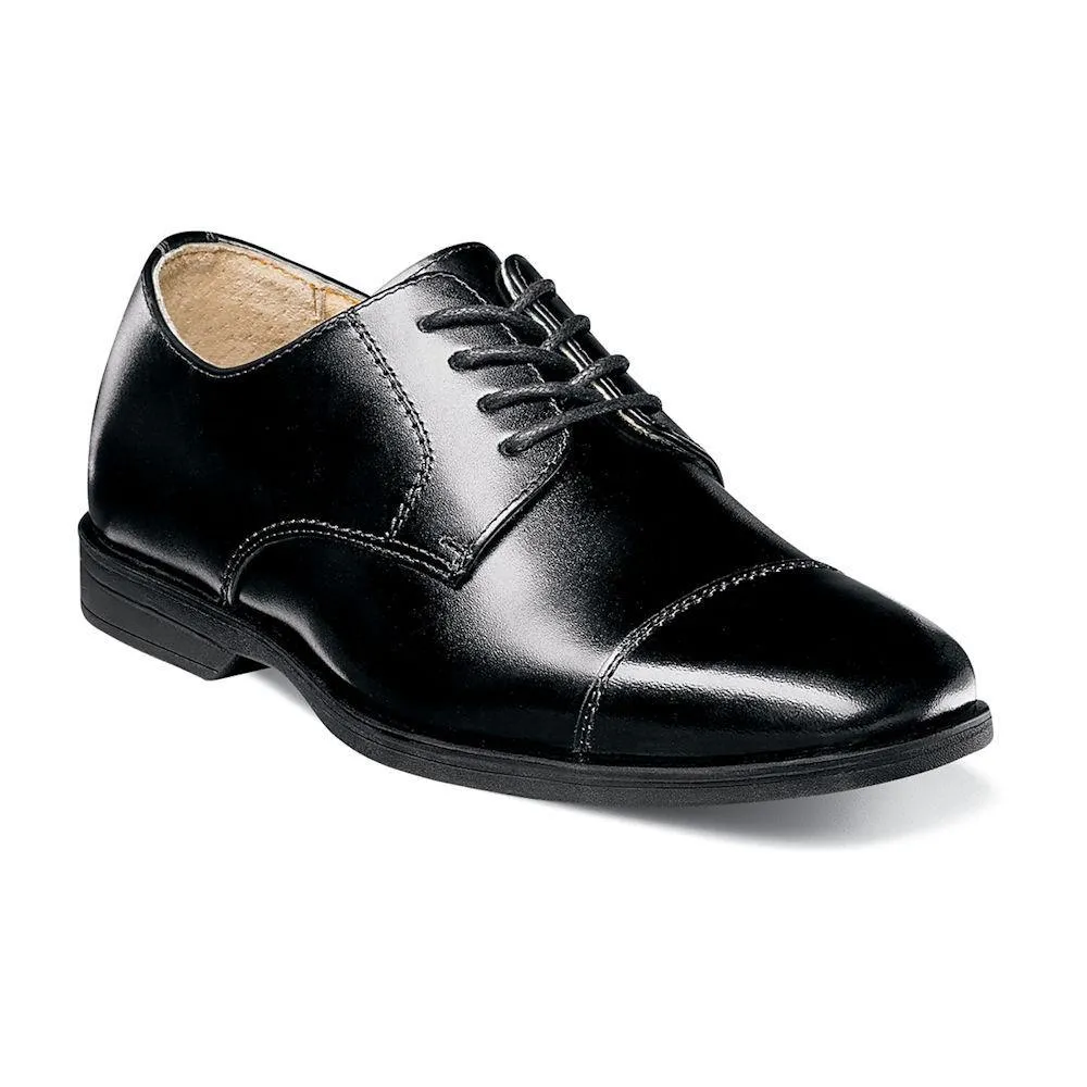 Florsheim Kids Boy's Reveal Cap Toe Oxford Jr. Black Leather (Sizes 3.5-7)