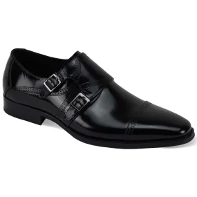 Giovani Black Leather Monk Strap Shoes