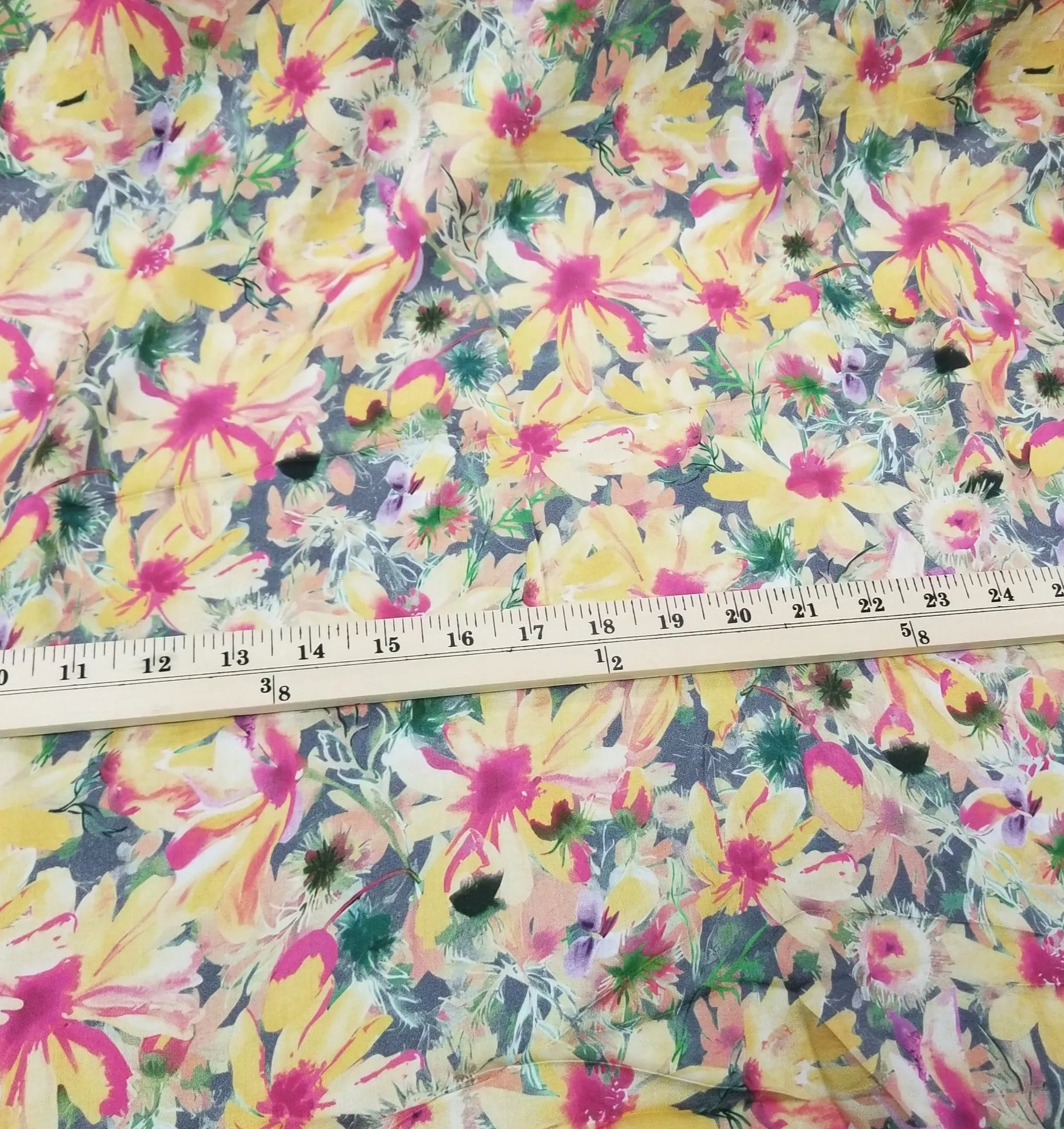 LA FINCH 5 yard precuts: 5 yards of Designer Deadstock Charcoal and Peach Floral Viscose Soft Woven