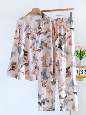 Lapel Long Sleeve Print Pajama Set