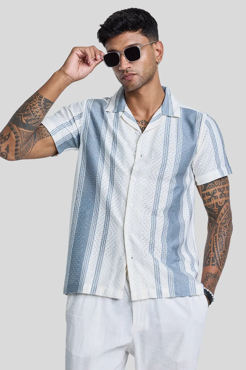 Light Blue Stripes Crochet Shirt