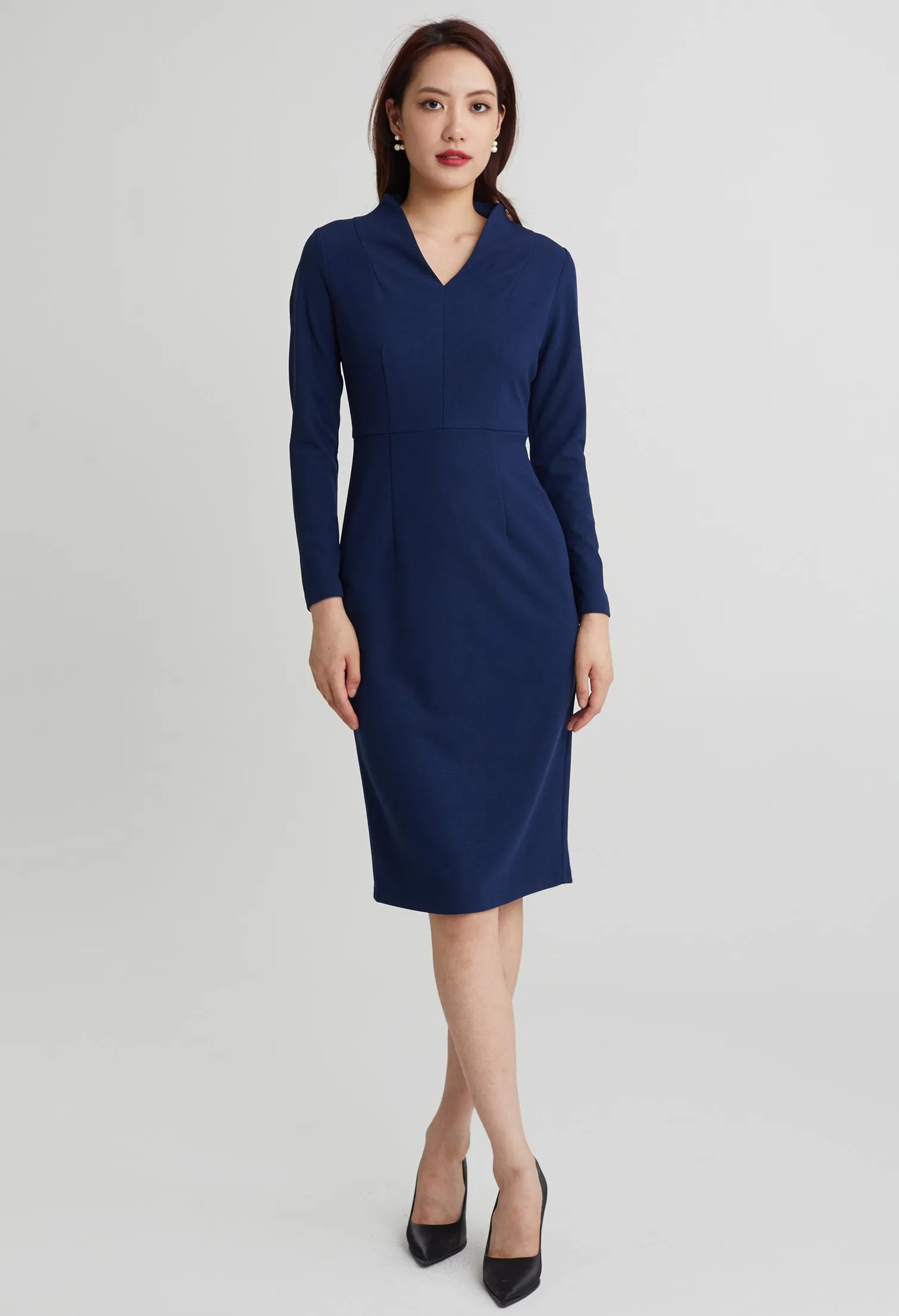 Minimalist V-Neck Midi Dress