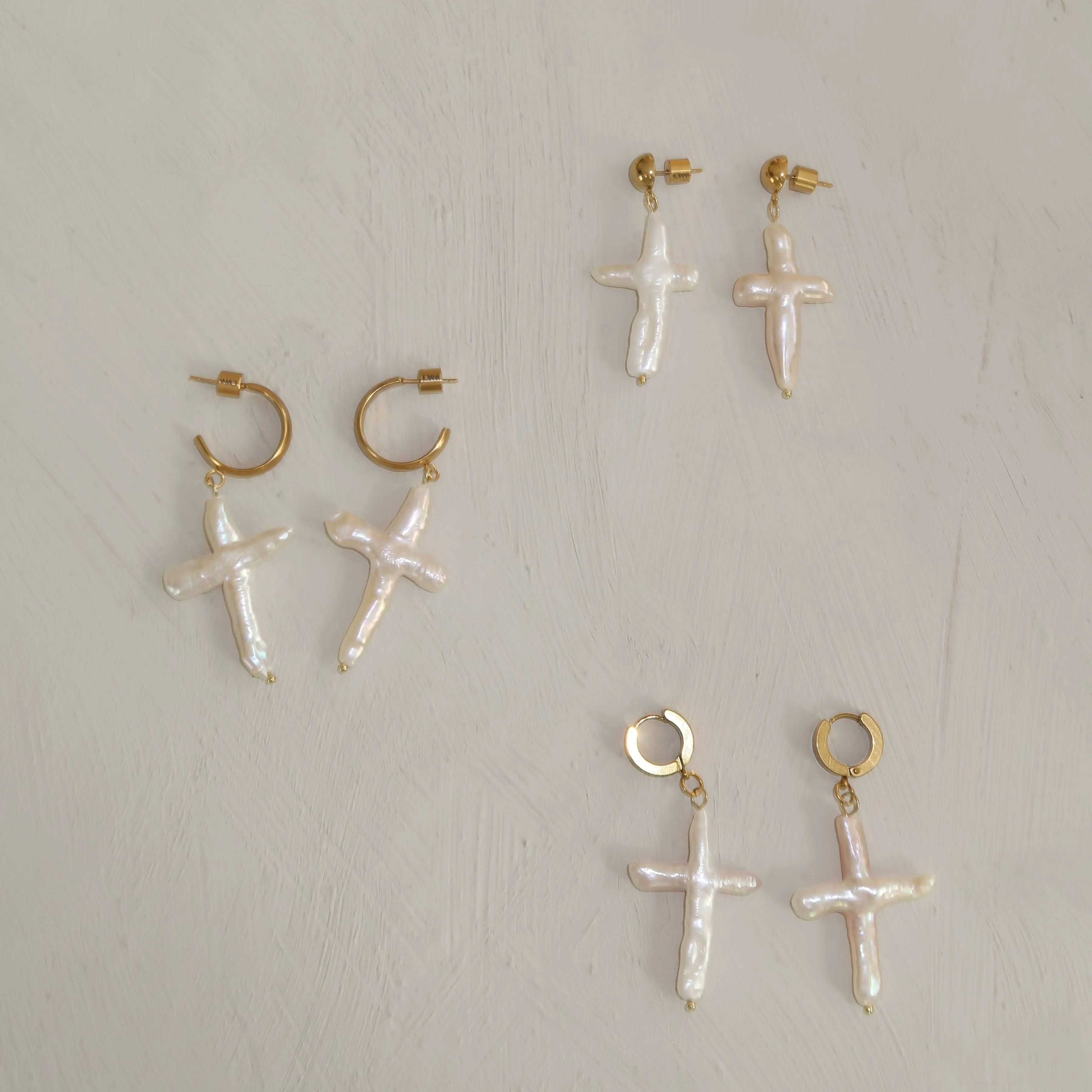 Pearl Cross Earrings