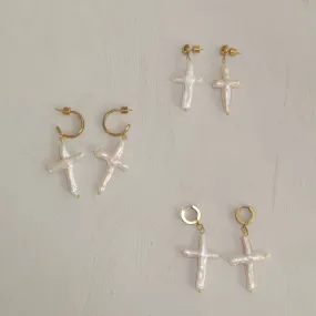 Pearl Cross Earrings