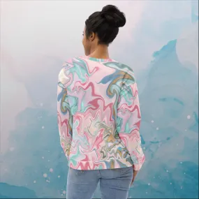 Pink and Mint Green Marbling Print Unisex Sweatshirt