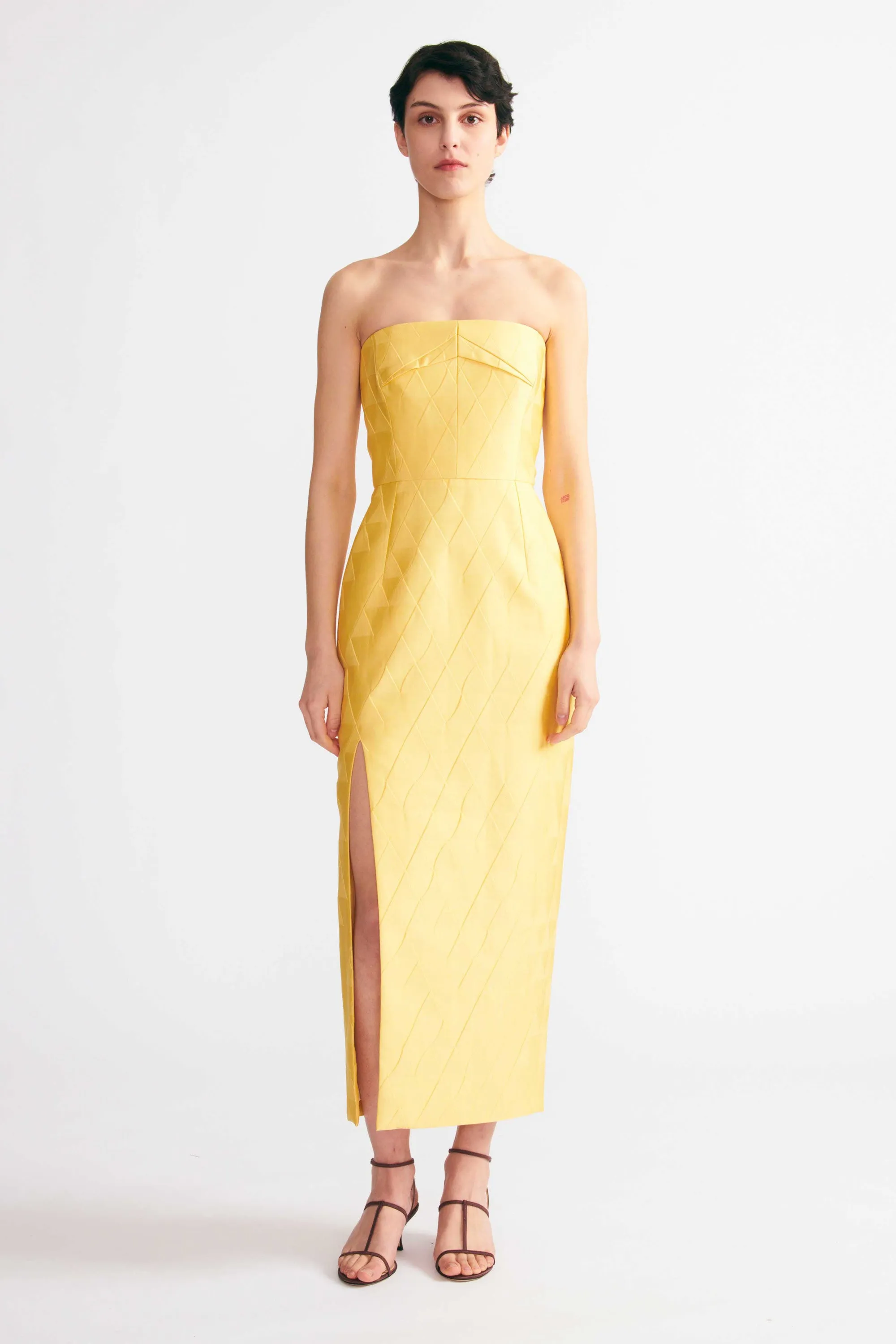 Pola Dress In Lemon Embossed Cloque