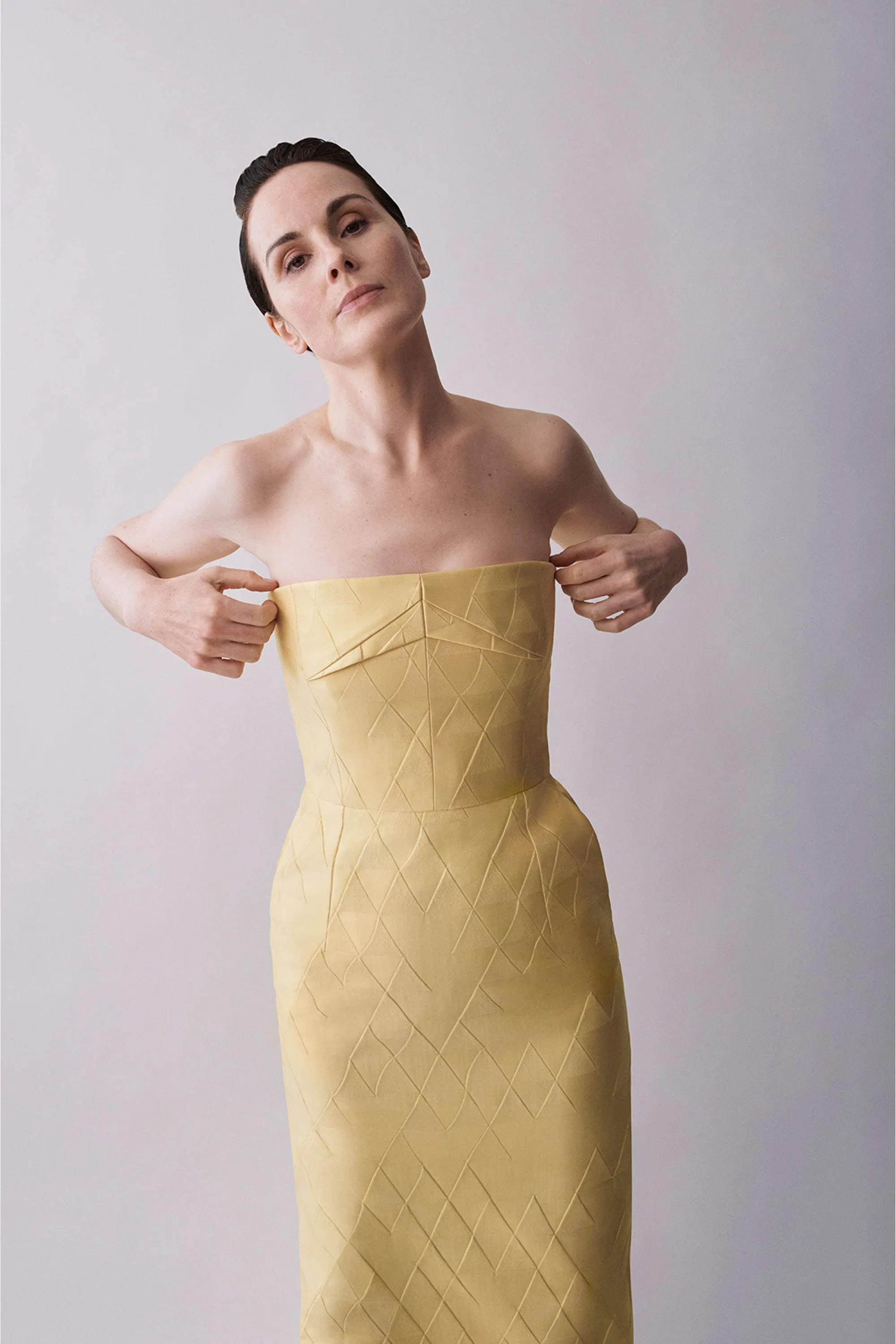 Pola Dress In Lemon Embossed Cloque