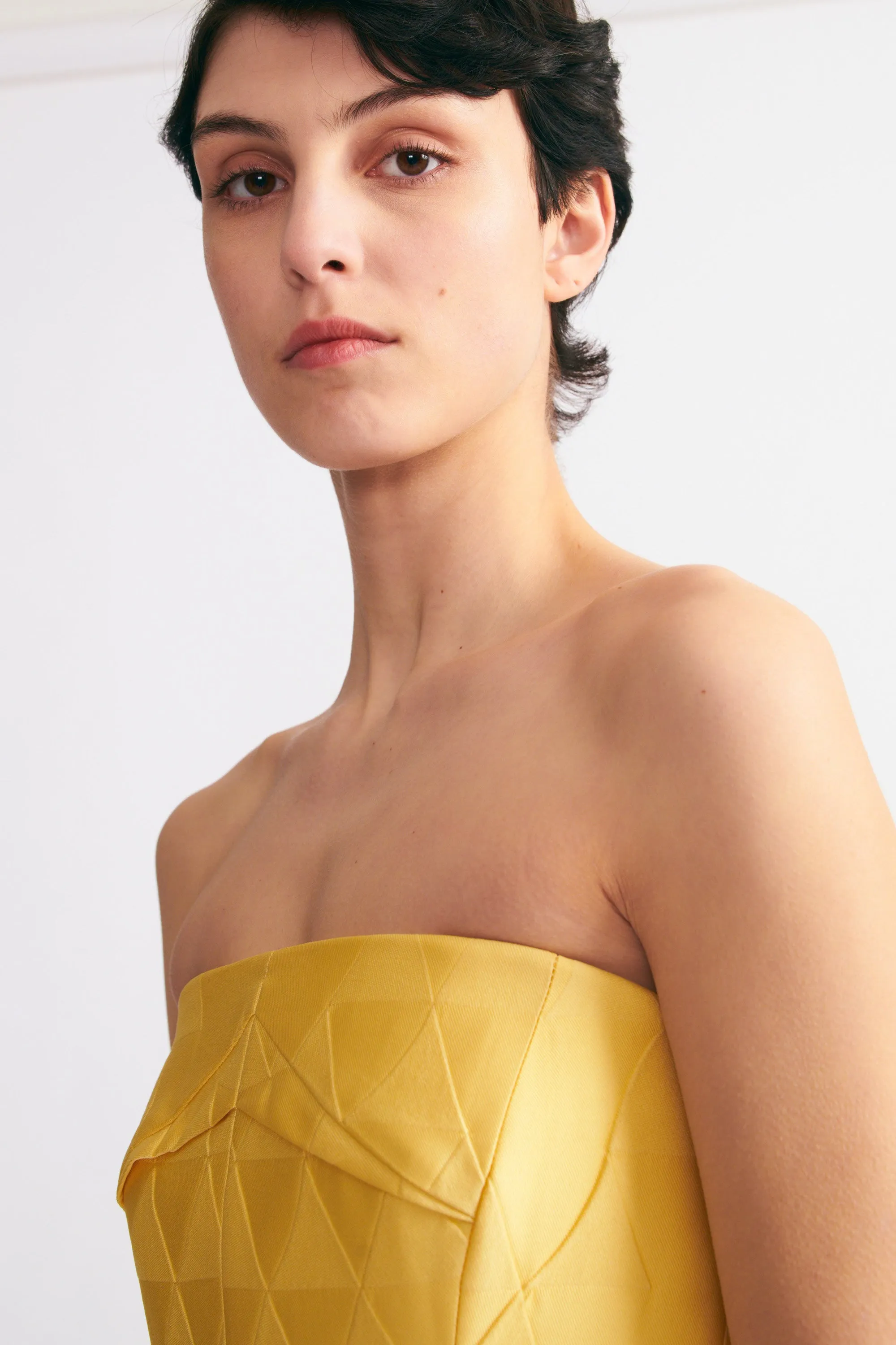 Pola Dress In Lemon Embossed Cloque