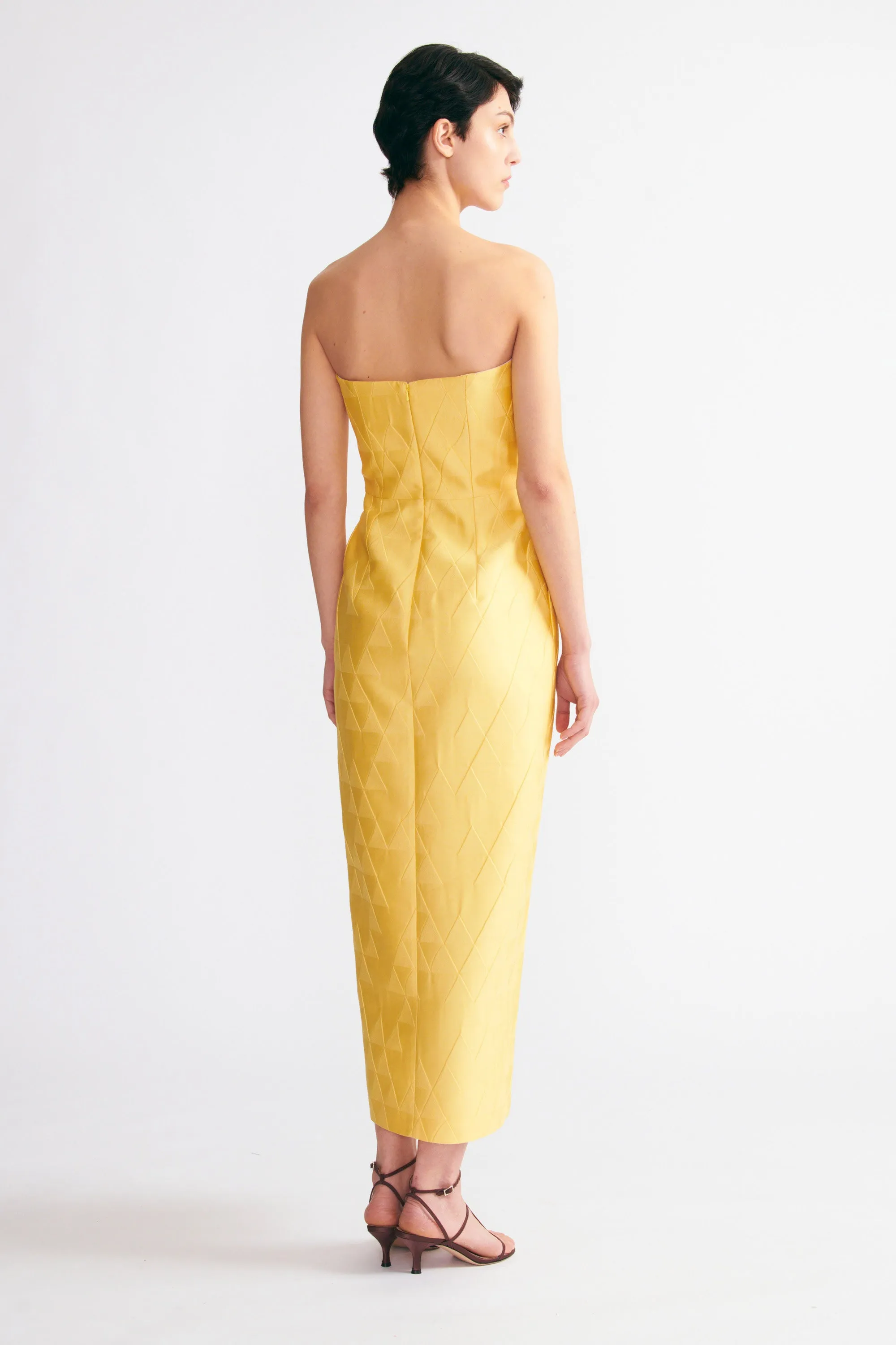 Pola Dress In Lemon Embossed Cloque