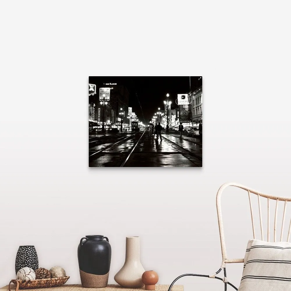 "1950's Night Scene Canal Street New Orleans Louisiana USA" Canvas Wall Art