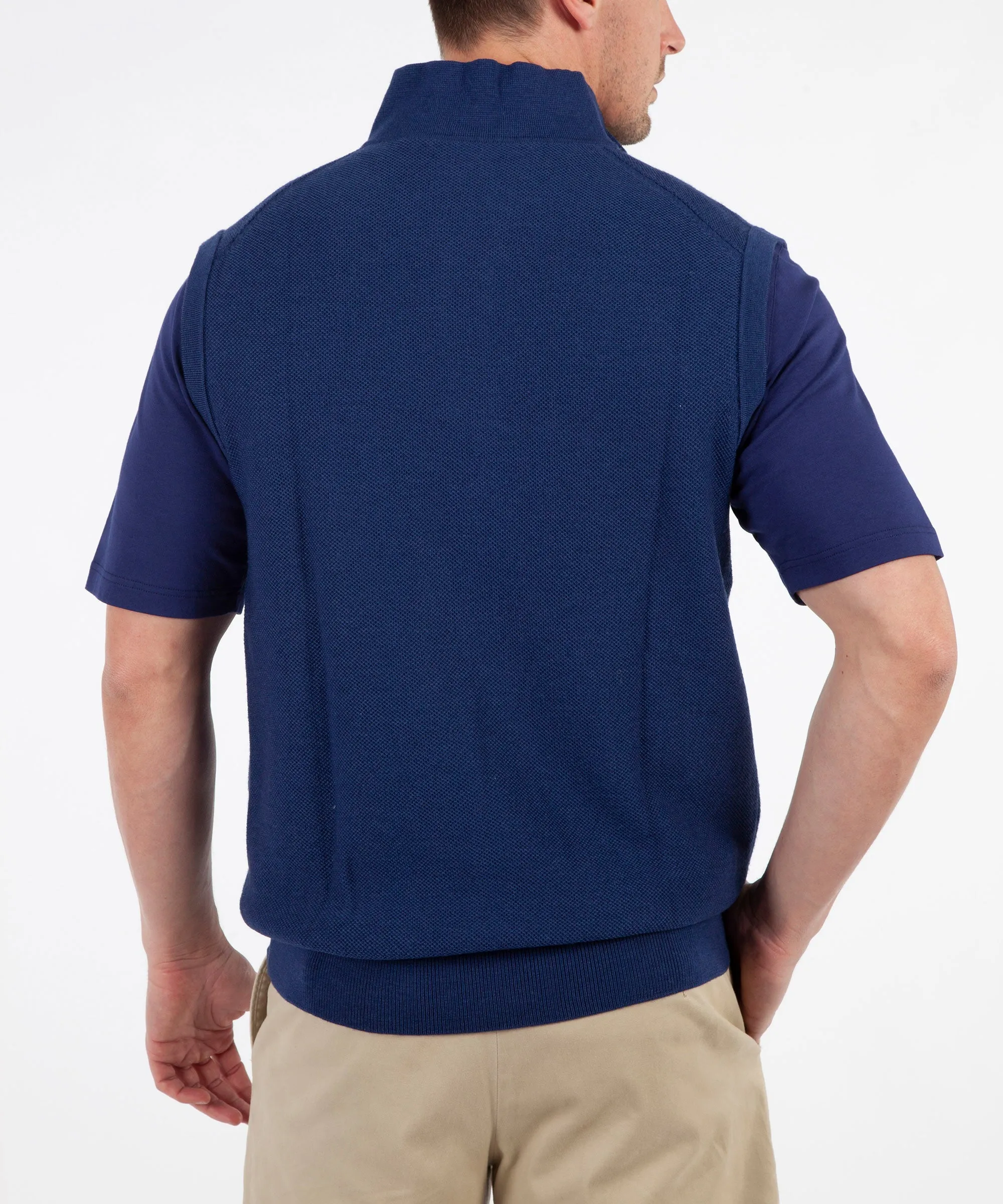 Signature Merino Tuck-Stitch Quarter-Zip Lined Wind Sweater Vest