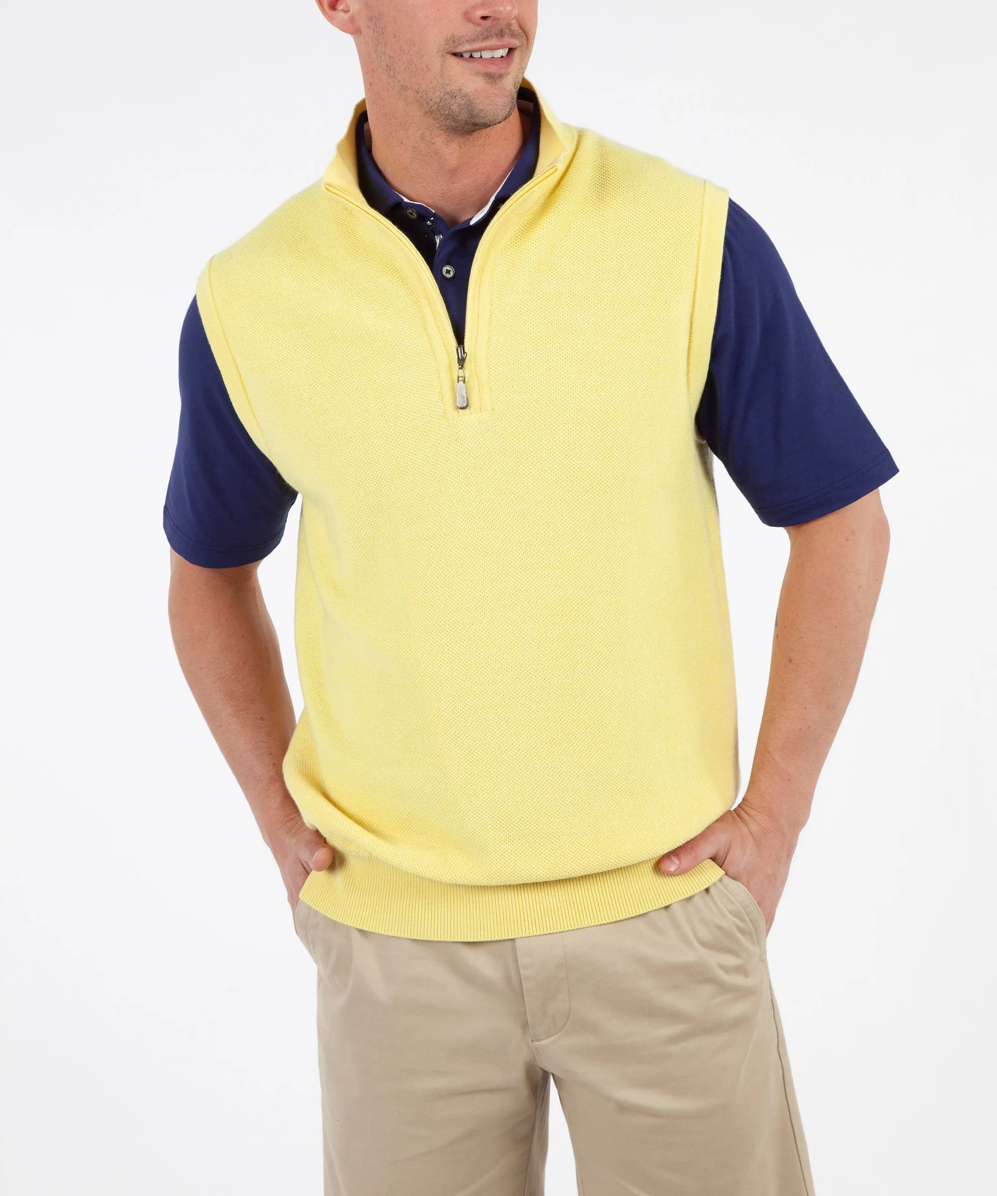 Signature Merino Tuck-Stitch Quarter-Zip Lined Wind Sweater Vest