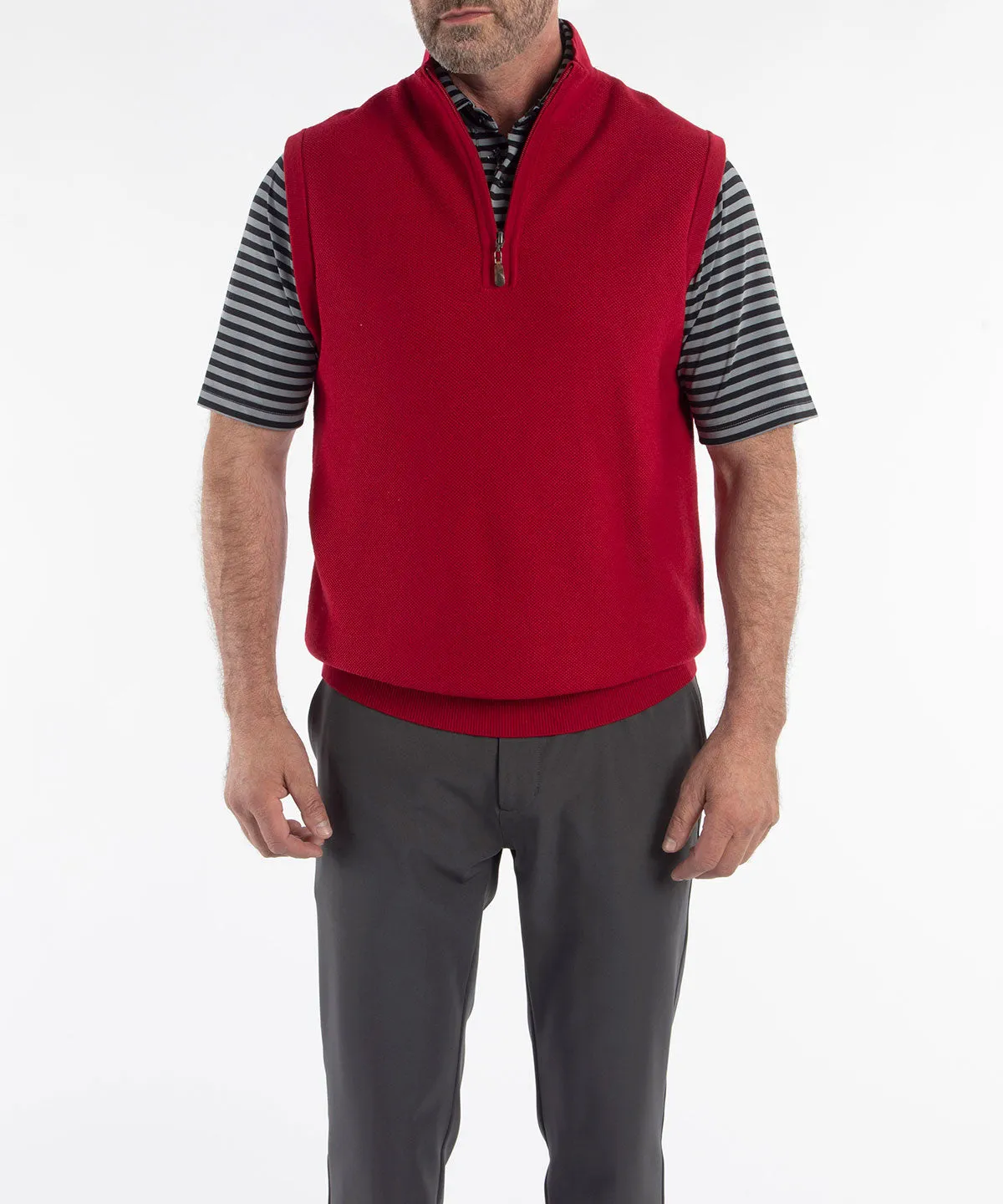 Signature Merino Tuck-Stitch Quarter-Zip Lined Wind Sweater Vest