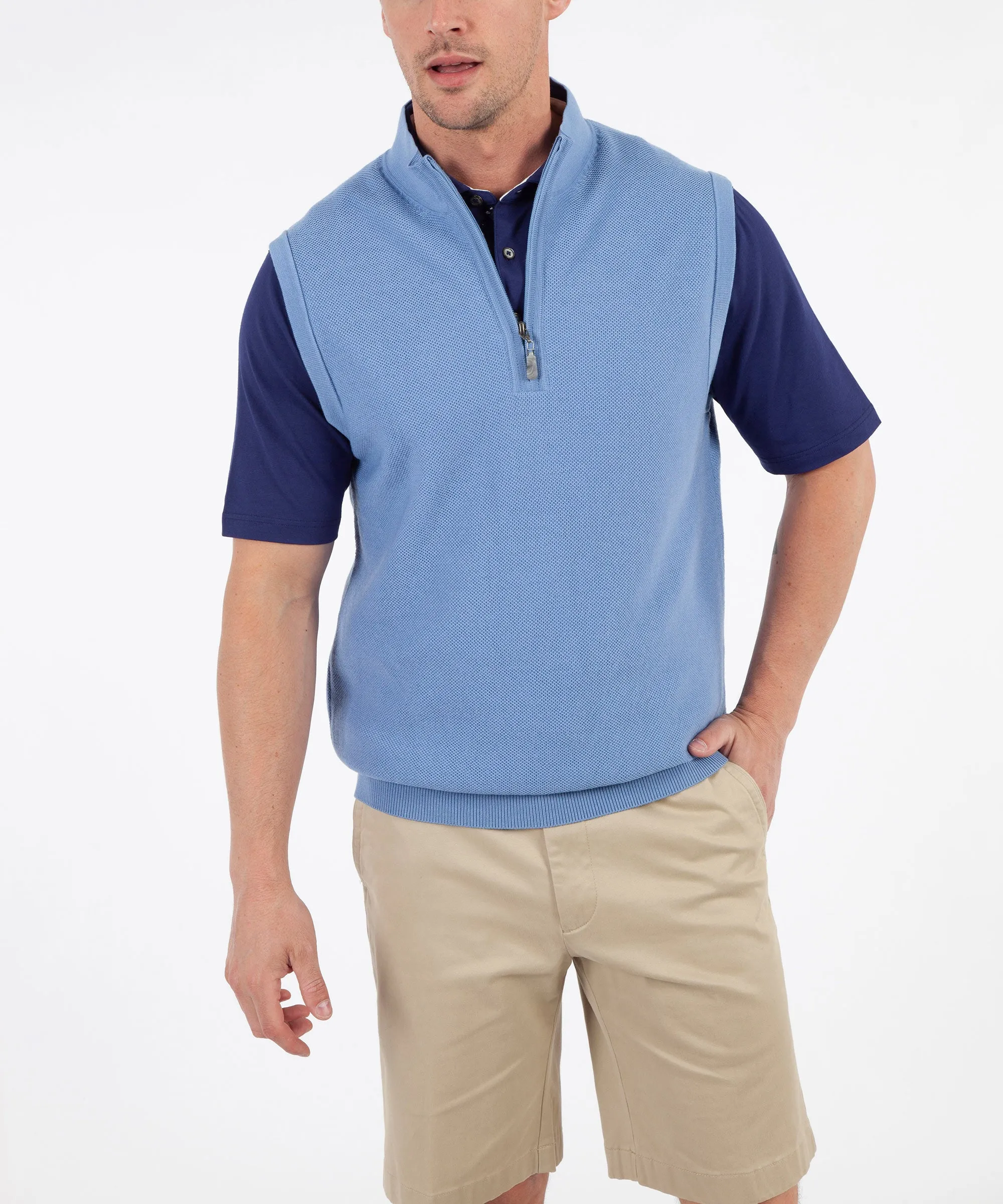 Signature Merino Tuck-Stitch Quarter-Zip Lined Wind Sweater Vest