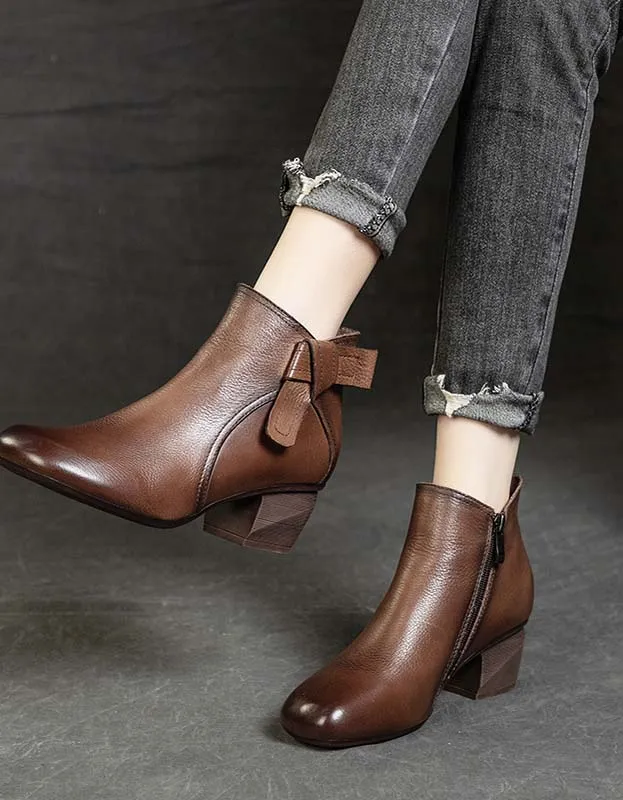 Soft Bottom Square Toe Leather Retro Boots