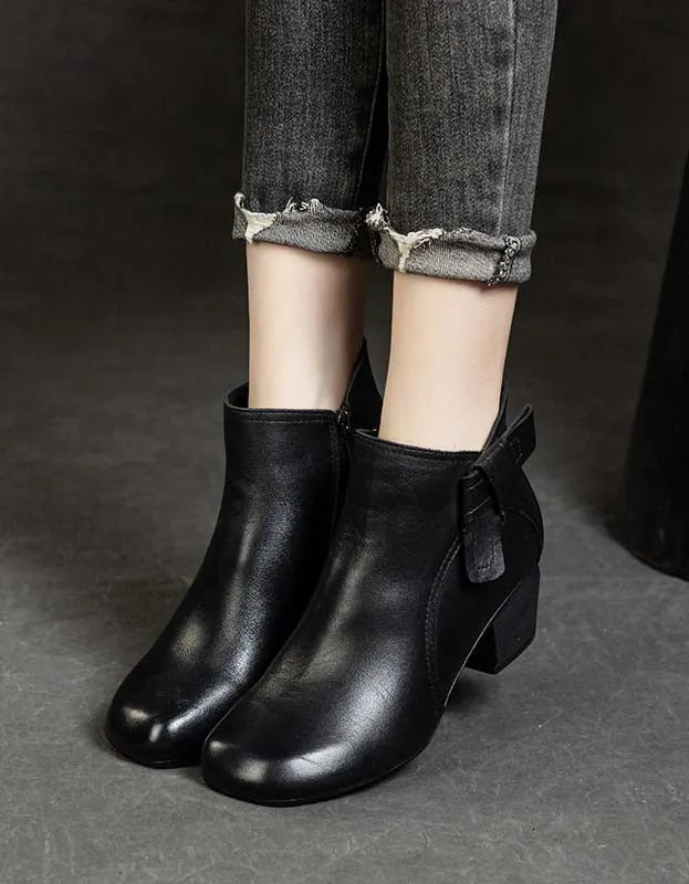 Soft Bottom Square Toe Leather Retro Boots