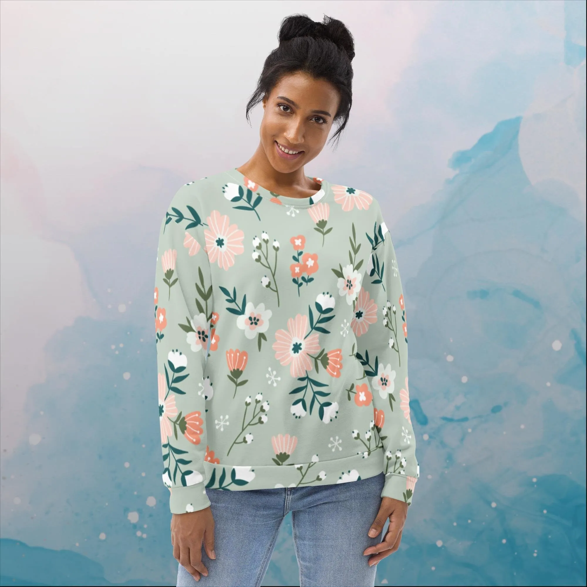 Spring Green Floral Pattern Unisex Sweatshirt