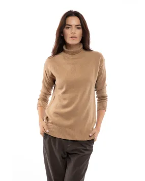 Women's Wool & Cashmere Funnel Neck Sweater Camel